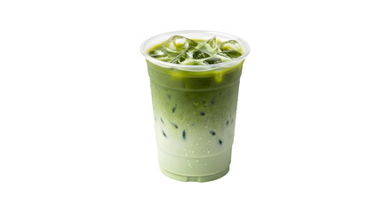 Iced Matcha Latte Refreshing Beverage Green Tea Drink Ice Cubes Cold Cup