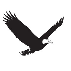 Flying Bald Eagle black and white Silhouette vector, A Bald Eagle black Silhouette Vector isolated on a white background