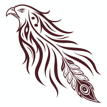 Illustration of an eagle head with feather