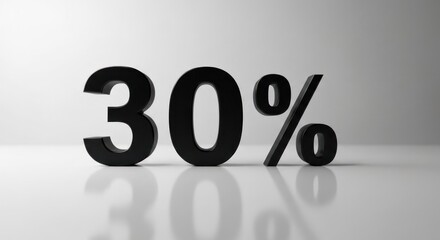 30%" starkly rendered in black, reflecting on a glossy white surface