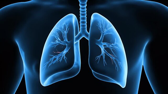 Human Lung Anatomy: Blue X-Ray Visualization of Respiratory System
