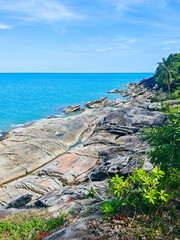Beautiful beach and rocky scenery at Khao Phlai Dam, Khanom Beach-Southern Sea Islands National Park