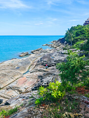 Beautiful beach and rocky scenery at Khao Phlai Dam, Khanom Beach-Southern Sea Islands National Park