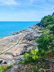 Beautiful beach and rocky scenery at Khao Phlai Dam, Khanom Beach-Southern Sea Islands National Park