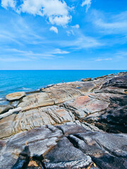 Beautiful beach and rocky scenery at Khao Phlai Dam, Khanom Beach-Southern Sea Islands National Park