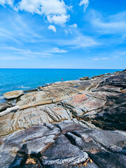 Beautiful beach and rocky scenery at Khao Phlai Dam, Khanom Beach-Southern Sea Islands National Park