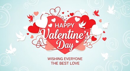 Happy Valentines Day Wishes with Hearts and Doves.