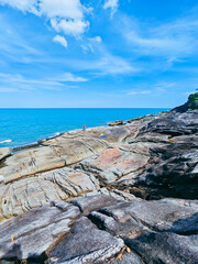Beautiful beach and rocky scenery at Khao Phlai Dam, Khanom Beach-Southern Sea Islands National Park