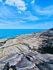 Beautiful beach and rocky scenery at Khao Phlai Dam, Khanom Beach-Southern Sea Islands National Park