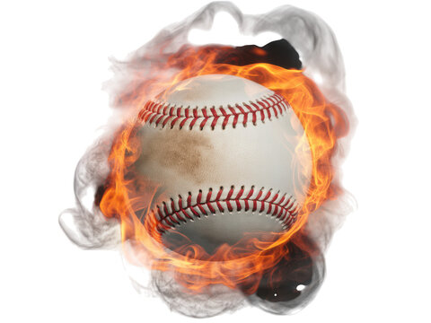 Baseball engulfed in flames isolated on transparent background