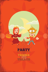 Halloween Party Invitation with Princess and Monster Characters