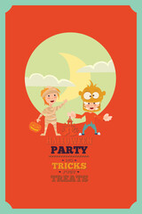 Halloween Party Invitation with Mummy and Monster Characters