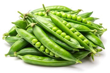 Pile of fresh green peas isolated on white background, healthy food