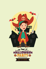 Pirate Boy Halloween Party Invitation with Bats and Castle