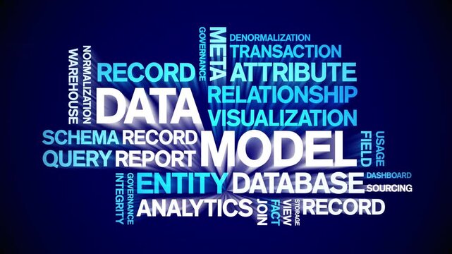 Data Model animated word cloud-text design animation tag kinetic typography seamless loop.