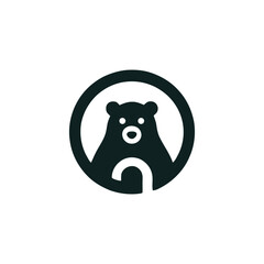 Minimalist Bear Logo Design Inside a Circle Vector