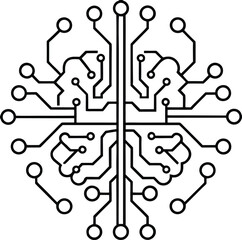 Futuristic ai brain with glowing digital circuit lines and abstract geometric patterns
