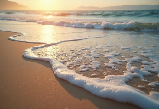 Intricate and Textured Wave Patterns on Serene Sandy Beach under Soft Afternoon Sun