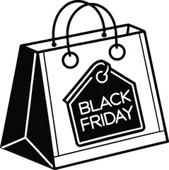 Flat design illustration of a shopping bag with a red discount tag for black friday sales and promotions