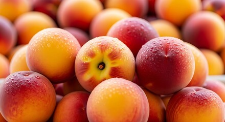 Pile of Fresh Ripe Peaches in Close-Up View.