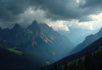 Obraz premium Dramatic Storm Clouds Rolling Over Scenic Mountain Range Breathtaking Atmosphere Majestic Natural Landscape
