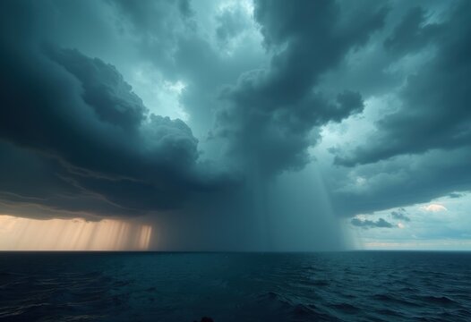 Dramatic Storm-Cloud Formation Above Expansive Ocean Displaying Turbulent Energy and Chaotic Motion