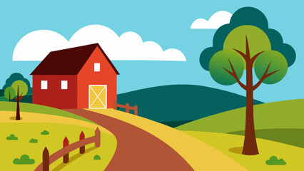 Fototapeta premium countryside road farmhouse trees rural nature landscape