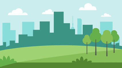 minimal landscape of urban park with grass and trees