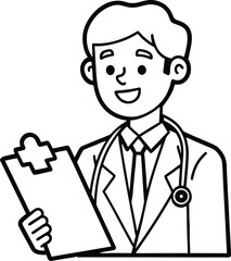 Professional doctor in medical uniform holding a clipboard with a red cross sign symbolizing healthcare and diagnosis