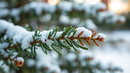Four Birds Sitting on a Snowy Branch in Winter