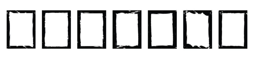 Grunge photo edge overlays set. Grunge punk frames. Rectangular old rough edges with brush strokes and scratches. Realistic texture borders or frames for posters.