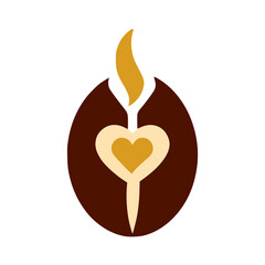 Fiery Passion Espresso Coffee Bean Flame Heart Vector Illustration