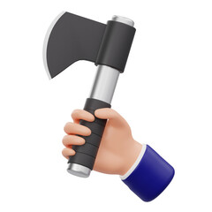 3D cartoon hand holding an axe tool icon