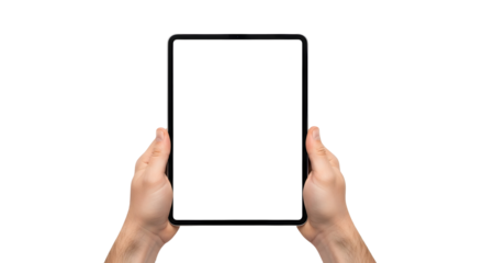Hands Holding Tablet Device Mockup Blank Screen Modern Technology Concept