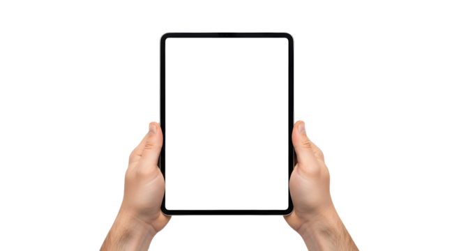 Hands Holding Tablet Device Mockup Blank Screen Modern Technology Concept