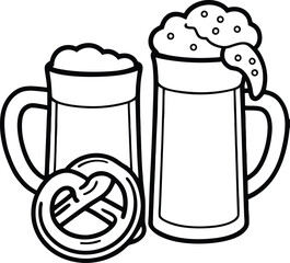 Oktoberfest beer mugs pretzel and sausage celebration illustration