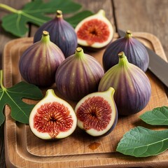 Fresh Figs on Wooden Board - A Close-Up of Ripe Fruit.