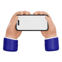 3D cartoon hands holding a smartphone horizontally for watching video mockup
