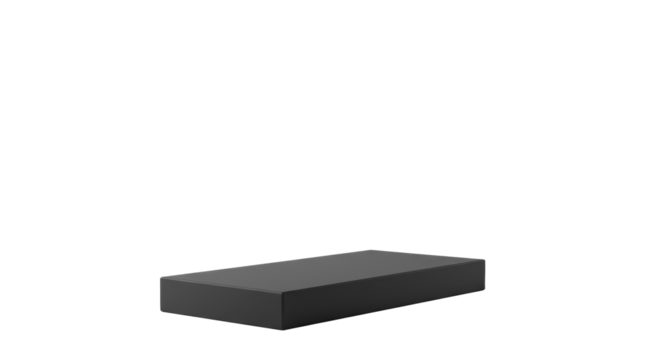matte black rectangular block, minimalist, centered on a transparent seamless studio background with ample copy space, soft even lighting. Concept of modern versatility