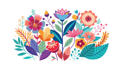 Fototapeta premium Abstract and Colorful Floral Arrangement with Diverse Flowers and Leaves vector