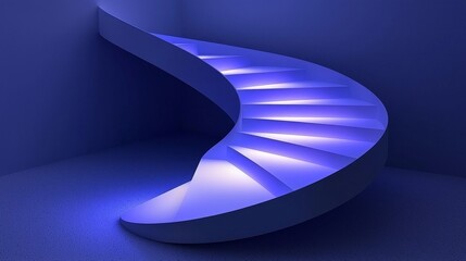 Abstract 3D spiral staircase concept illustration with a blue wave pattern and a light arrow symbol design for a blank business page template banner