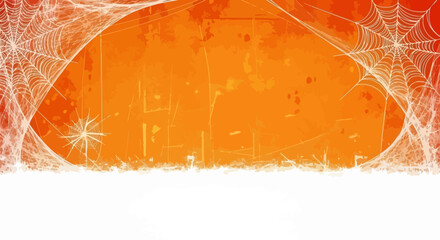 Halloween Spooky Orange Textured Background with Spiderwebs and Moon Shape