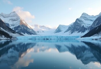 Fototapeta premium Majestic Reflection of Snow-Capped Ranges in Crystal-Clear Lake Surface Enhancing Scene Vitality