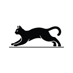 Stretching Black Cat Silhouette Vector.eps