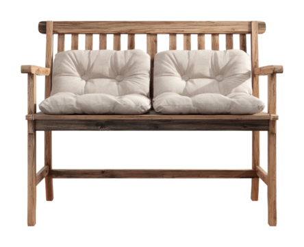 Cozy wooden bench for two garden furniture natural isolated on transparent background