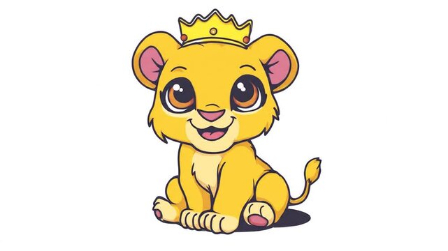 Cartoon lion cub wearing golden crown vector illustration isolated