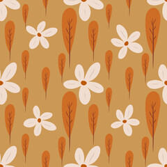 Warm Fall Foliage Background, Minimal Nature Vector Design for Fabric, Wallpaper, Wrapping Paper, and Seasonal Decoration