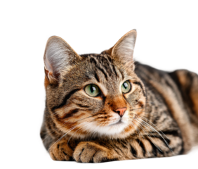 Playful tabby cat relaxing at home animal isolated on transparent background