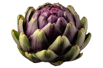 Fototapeta premium Close up of a vibrant purple artichoke with green leaves against a black background vegetable food, Isolated On Transparent Background, Png Cut Out