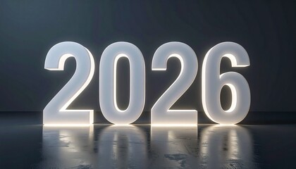 2026 Futuristic illuminated numbers concept against a dark background, representing the future